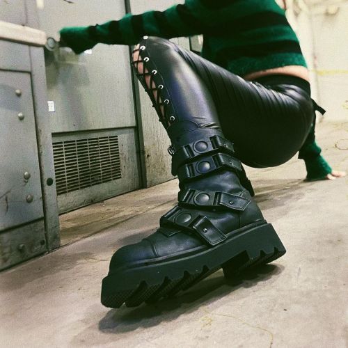 Stealth mode activated in freshly restocked #Demonia Renegade-55 snap buckle boots . In stock and av