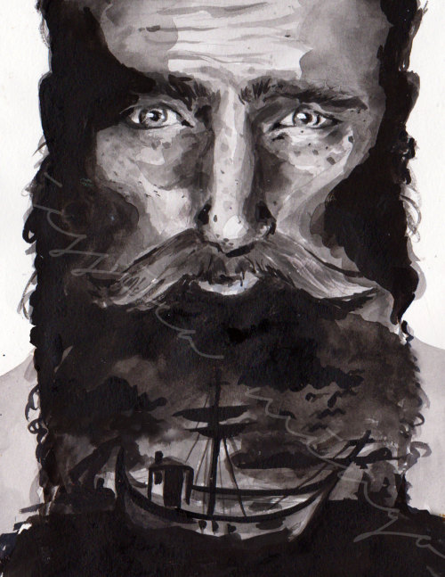 Sailor print, beard print, bearded man, Ship Print, Old Ship Art, Watercolor face, Watercolor Face P