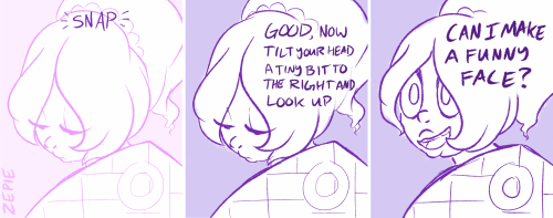 ze-pie:  More of the Art Student Gems AU: Amethyst is a model and likes messing with her clients