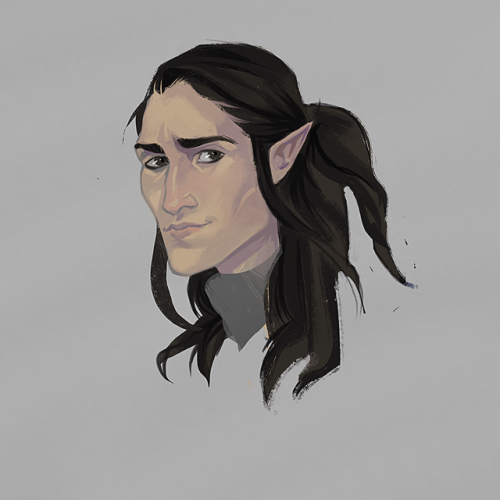 calebwidodadst:prizquilla:jENgA[ID: A headshot drawing of Vax against a grey background. He is a thi