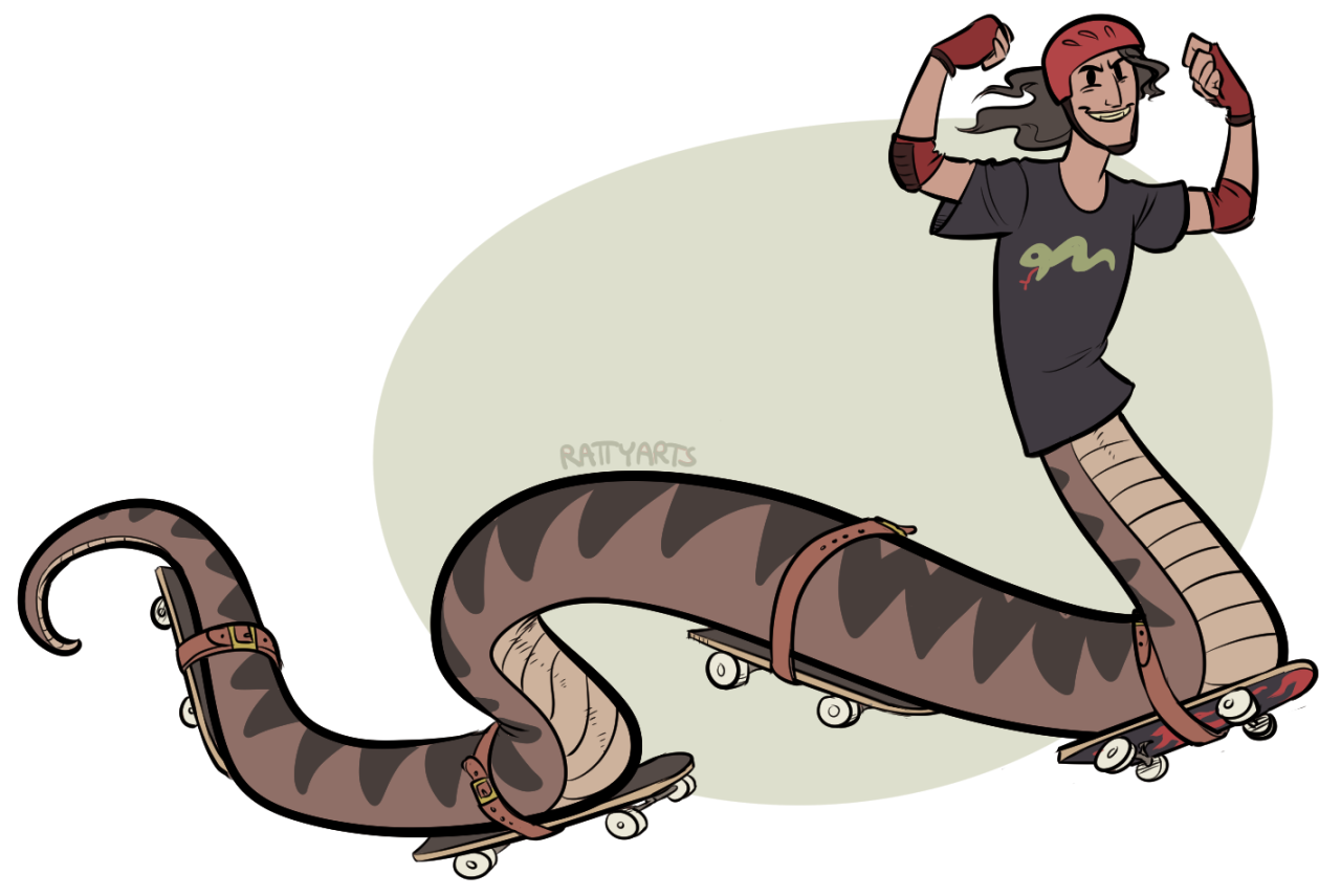 rattyarts:  Ok but imagine nagas on skateboards 