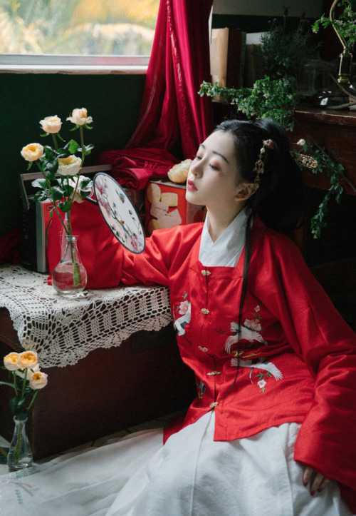 Traditional Chinese hanfu in the style of the Ming dynasty: square-collar/方领 (fang ling) aoqun/袄裙 &a