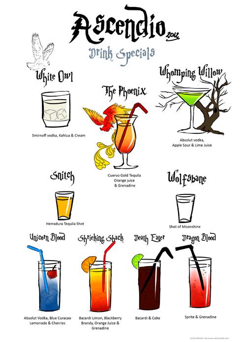 mykateiscat:meme-rage:  Welcome to Harry Potter Cocktails http://meme-rage.tumblr.com