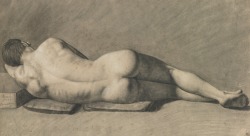 Jean Baptiste Camille Corot (1796-1875) - Male nude, charcoal and pencil heightened with white, 31.7 x 57.5 cm.