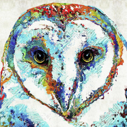 terracegallery:  W.H.O. Do You Love? Owl Always Love You!  The coolest of birds! Colorful Barn Owl Sharon Cummings Mixed Media Art 2016 Get This Cool Owl Here!