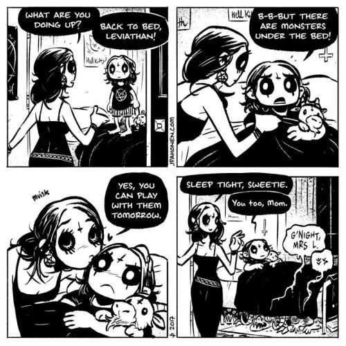 sixpenceee:
“Created by Finnish artist JP Ahonen, the Belzebubs comic strip features an adorable metal-loving family and all of their dark adventures together. From having a little baby to having lunch with grandma - the strip features normal...