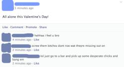 facebooksexism:anerdyfeminist: insertfandomreference:  on the day before valentine’s day this year, my two friends (one male and one female) decided to do a social experiment. they posted the exact same status on facebook and left it up for five minutes,