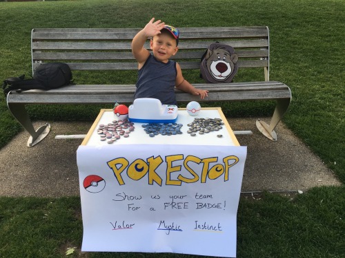 bestofpokemongo:  His first experience with pokemon go was to hand out team badges   That kid should be careful a lot of big huge perverts play Pokemon Go, one of them may show up and “Poke”mon Go that kid in the butt.Thank you for the absolute proof