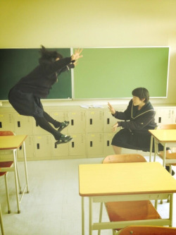 jicamafarmer:  photojojo:  Latest Japanese school girl photo craze! Faux Dragon Ball attacks! We’re totes gonna try this one. You just need a little timing and knee-highs. Japanese School Girls Dragon Ball Re-Enactments (Thanks, Selina!)  oh my god