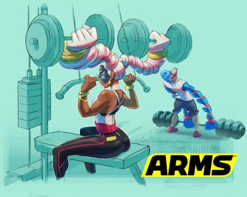 japanesenintendo:  Twintelle weight training artwork  The official ARMS Twitter just published a picture of Twintelle’s daily workout! Follow @japanese3ds <3 <3 <3