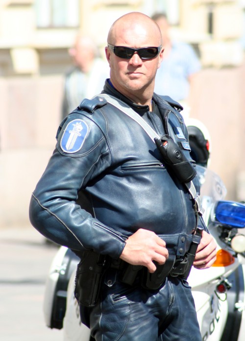 Finnish motorcycle leather cop