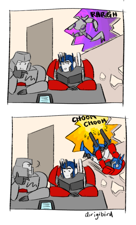 dirigibird:  book club in the multiverse gets kinda rowdy kinda sequel to this are they fighting a corrupt government? each other?? unicron??? no one knows. 