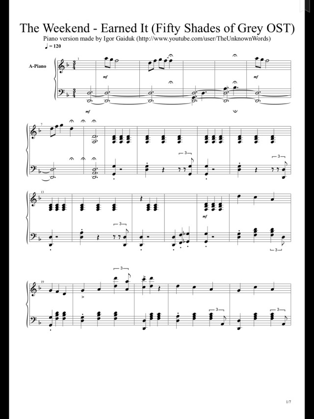 Earned It Piano Sheet Music The Weeknd - ♪