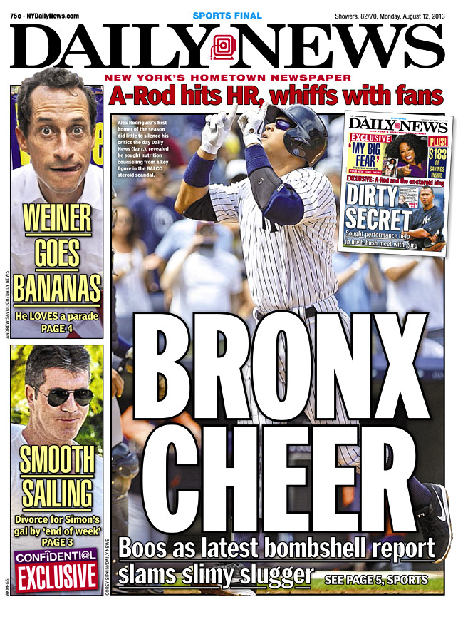 Bronx Cheer: Alex Rodriguez hits first homer of season
Weiner goes bananas
Smooth sailing in divorce drama