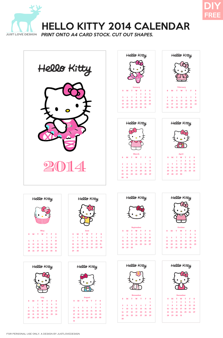 JUSTLOVEDESIGN - DIY Free Hello Kitty Calendar I just love Hello...