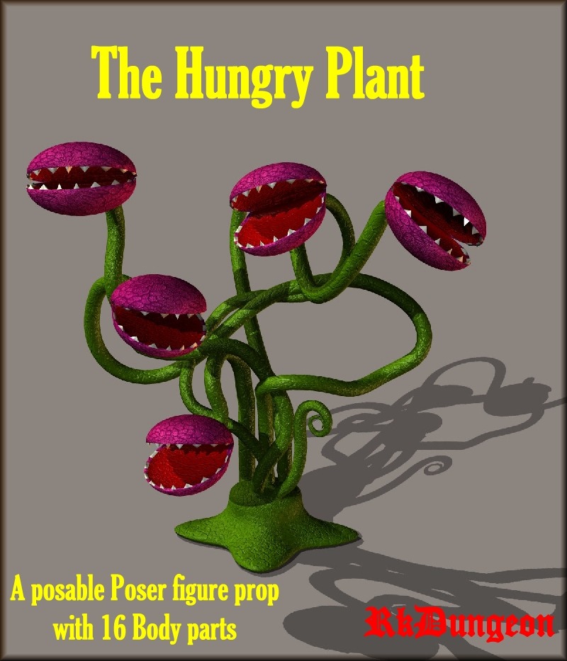  A decorative plant for your scenes. The Hungry Plant is a posable Poser figure prop