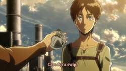 slay-kyojin:  ghostamigo:   strawbelevi-heichew:   hogglette:   forget the potato and fart scenes this is the best part in attack on titan   DID HE THINK IT WAS GONNA BE SOMETHING FRUITY OR SOME SHIT JFC   Looks like he can’t handle his JAGER   This