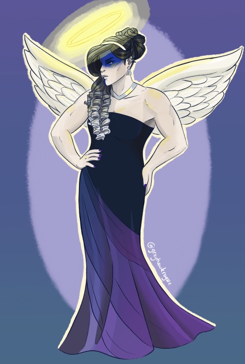 greyhawkrogue: strong angel wife, [ID: a full body digital drawing of yasha nydoorin. she is a muscu