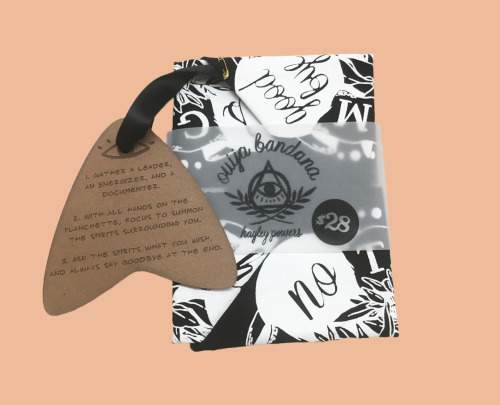 I designed an Ouija Bandana - it’s for sale here: http://hayleypowersstudio.bigcartel.com/product/ou
