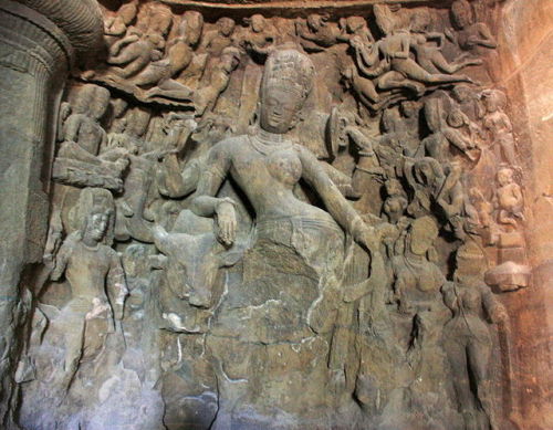 wonderwarhol: Ardhanari, the god Shiva and his consort Parvati, from the Elephanta Caves. Ardhanarishvara is a composite androgynous form of the Hindu God Shiva and His consort Parvati (also known as Devi, Shakti and Uma in this icon). Ardhanarishvara