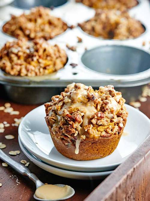 Vegan Muffin Round UpVegan Pumpkin Muffins with Pecan Streusel & Maple GlazeBanana Split Muffins