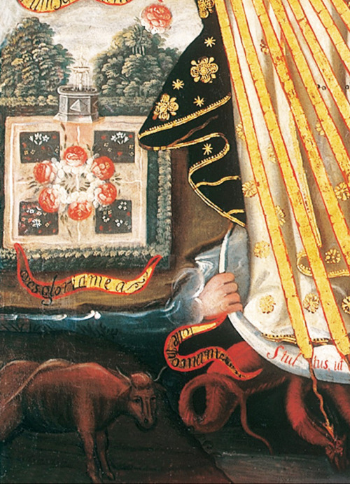 speciesbarocus:Thomas Aquinas, Protector of the University of Cusco (c. 1690). Details.