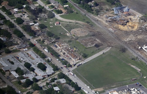nationalpostphotos:Texas blast aftermath — Search and rescue workers comb through what remains of a 