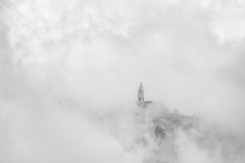 Monserrate into the fog. Bogotá, Colombia.