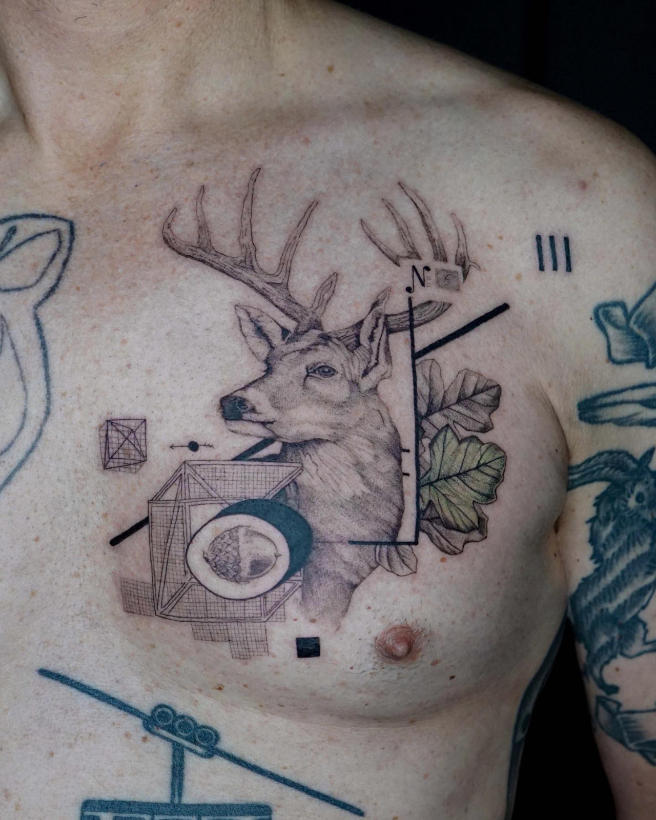 Ink da skin  Graphic deer chesttattoo deer graphic tattoo tatouage  blackandgrey linetattoo macon fusionink kwadronneedles tattoooftheday  inkjecta inkdaskin rom1dfc mantattoo  Facebook