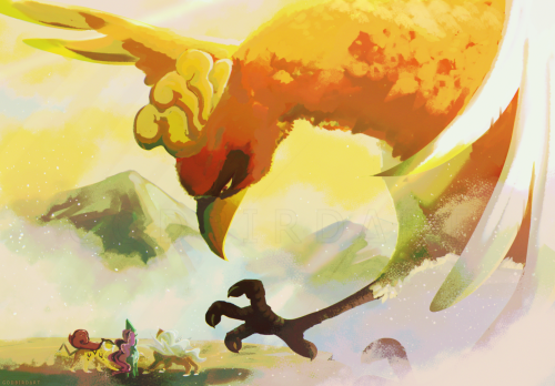 godbirdart:    wanted to do a super quick little 1 hour paint exercise with Ho-Oh and its unruly little children  