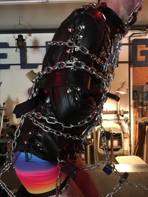 seabondagesadist:  Begin with a really cute boy in really cute rainbow underwear, add a straightjacket and as many chains and locks as you can get your hands on. This is a recipe for a really hot heavy bondage moment… 😈😈😈  Special thanks Jockbound