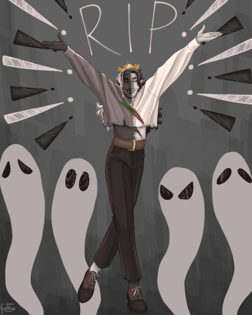 coffeetoffeeart: [ID: a drawing of ghostboo, a half enderman hybrid resembling c!ranboo, in front of