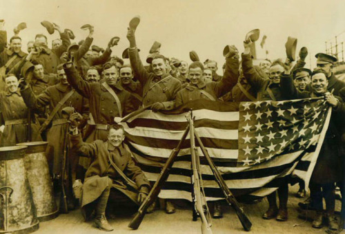 American soldiers celebrating going off to war in Siberia during the Russian Civil War. 1918.