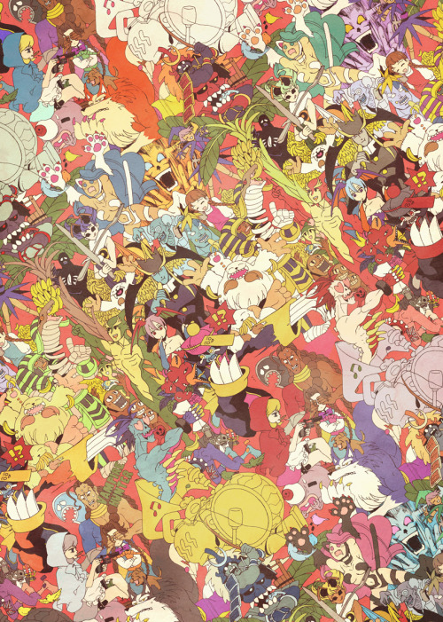 noahbodie:Gigantic, comprehensive Darkstalkers cast by 車庫, created to be the back cover of a nostalg