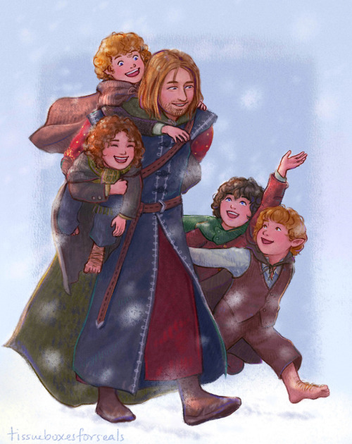 tissueboxesforseals:some hobbitses + a tall friend