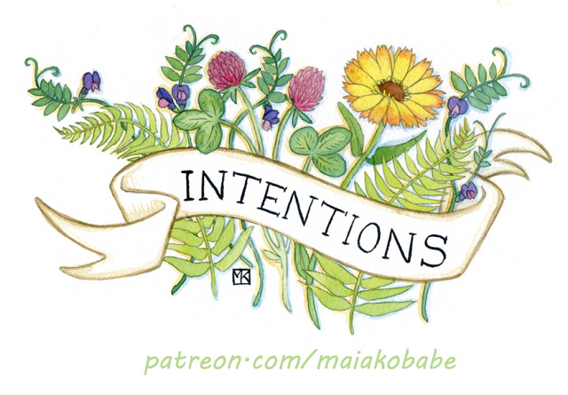 The postcard design I sent to my patreon backers in March :)instagram / patreon / portfolio / etsy / my book / redbubble #intentions#flowers#postcard#maia kobabe#wildflowers