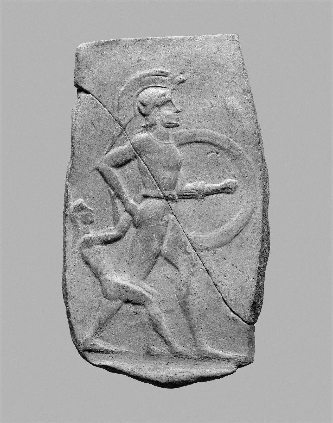 ancientpeoples:  Terracotta Relief of a Warrior Dragging a CaptiveGreek, Cretanca.
