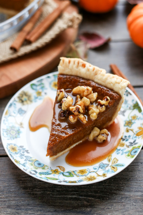 garden-of-vegan: Vegan Pumpkin Pie with Caramel Walnut Sauce - ilovevegan.com