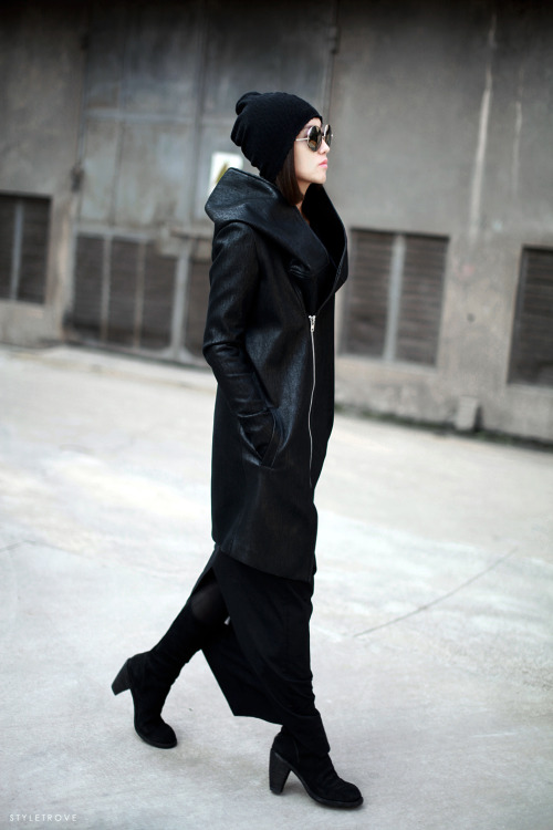 styletrove:TREND LOVE: Leather cowl-neck coat.