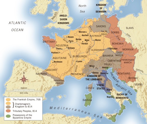 mapsontheweb:The Empire of Charlemagne, 8th century.