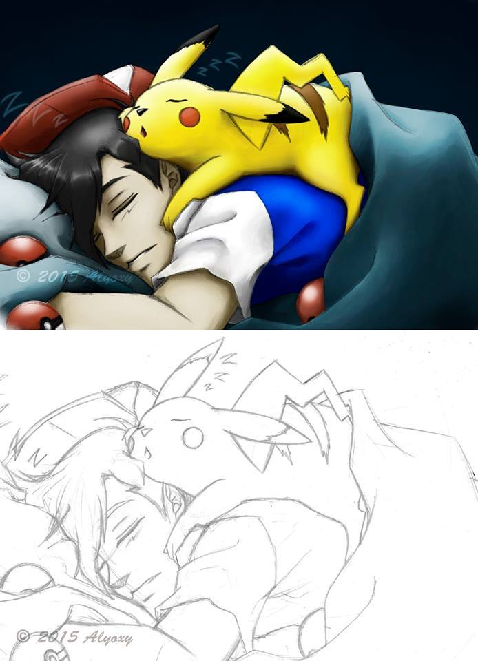 alyoxy:  A cosy sketch I decided to do of Ash and Pikachu (a few years older) :P