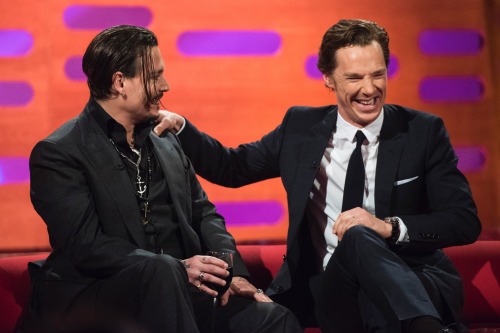 new tab for highresJohnny Depp, Graham Norton and Benedict Cumberbatch during filming of the Graham 