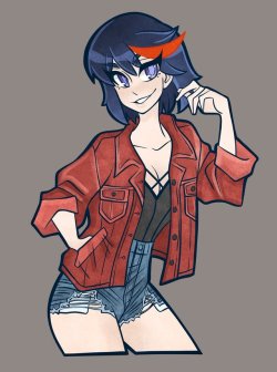 atomic-marshmallows:  I’ve had this sketch of Ryuko in a denim jacket sitting in the void forever and finally got around to finishing it    babe &lt;3 &lt;3 &lt;3 &lt;3