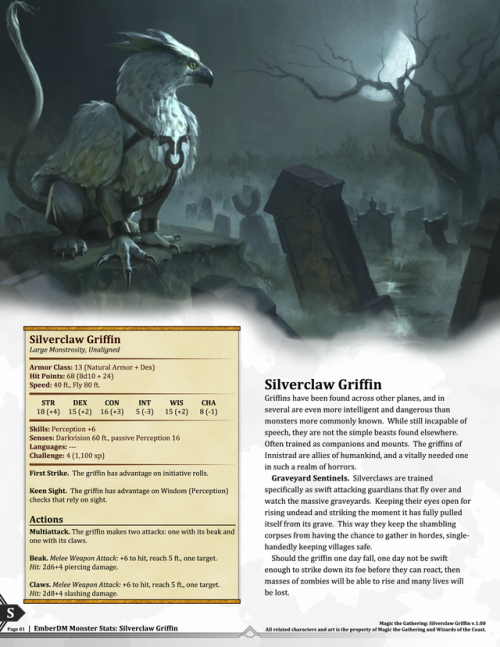  Magic the Gathering: White Creatures (Angels, Avens, Silverclaw Griffin) v1.00.  D&D 5e Monster