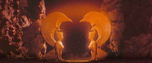 The sphinx gate at the Southern Oracle is one of the best movie visuals ever, imo. Their symmetry, aaah! It kills me like eye-lasers.