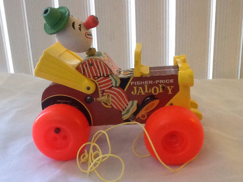 Clown stuff!Pull toy 1 ($3.09) - Jack-in-the-box ($15) - Stacking toys ($9.50)Pull toy 2 ($7) -