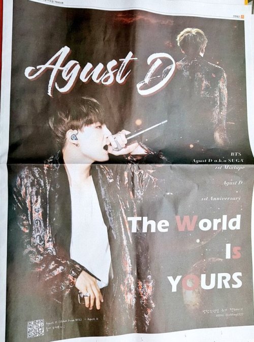 170816 Agust D 1 Year Anniversary newspaper advertisement! Contributed by MING (