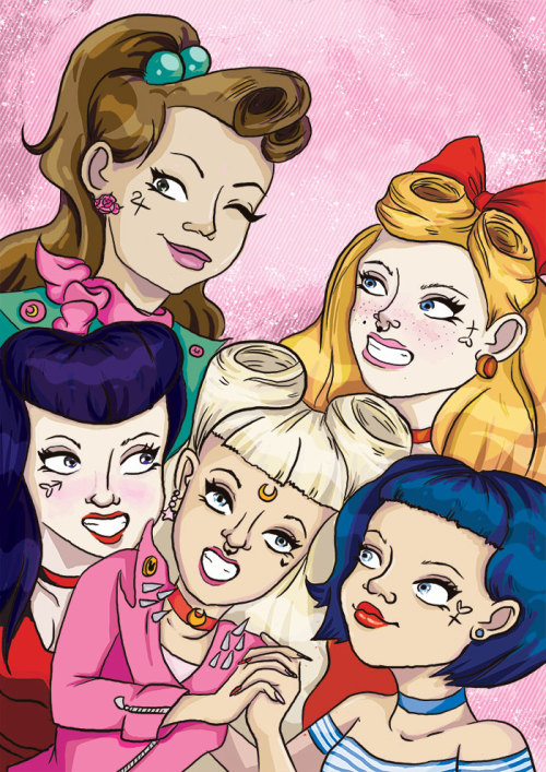 Fighting evil by moonlight&hellip;Rockabilly Sailor Scouts For a very late Fan Art Friday.