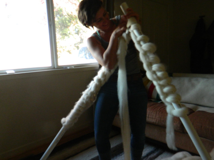 archiemcphee:  This awesomely over-sized knitting project is the work of Otterknot,