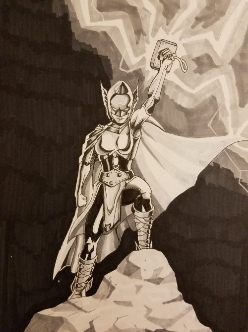 Jane Foster Thor in inks and grey tones.